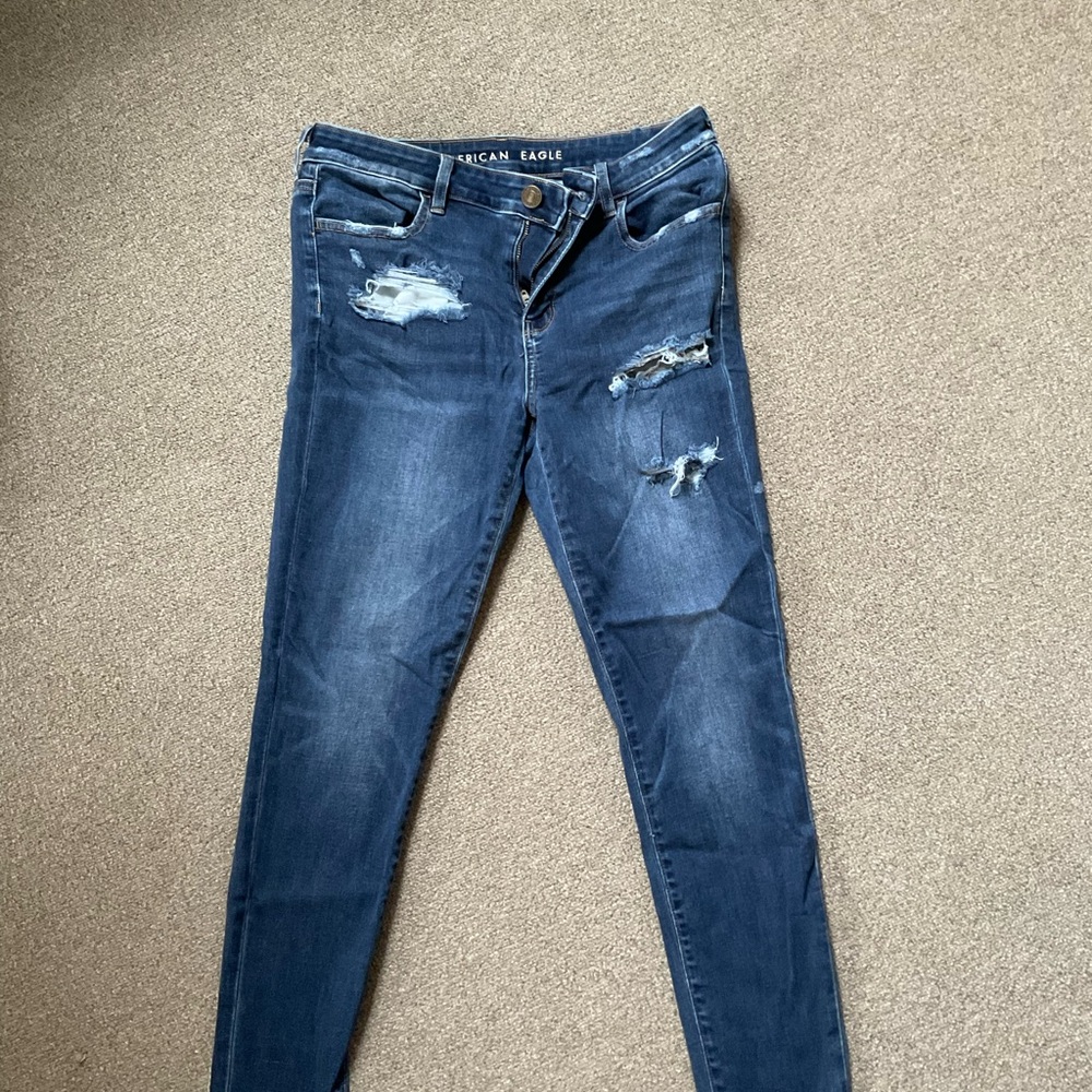 American Eagle Outfitters Women's Ripped Dark Blue Skinny Jeans